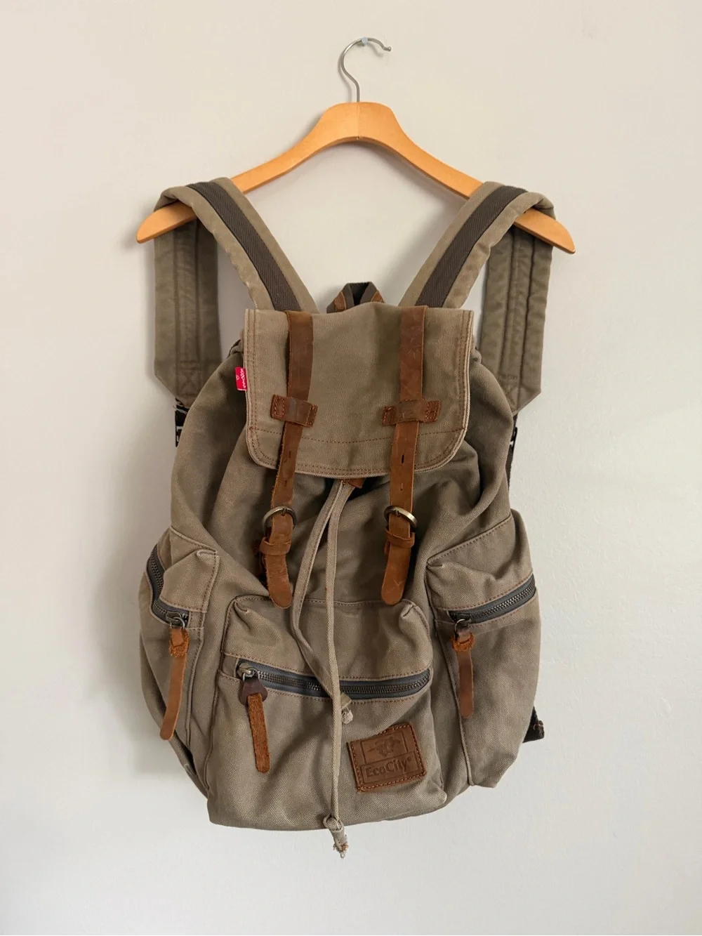 Vintage Canvas Backpack Leather Rucksack Knapsack Tote Satch